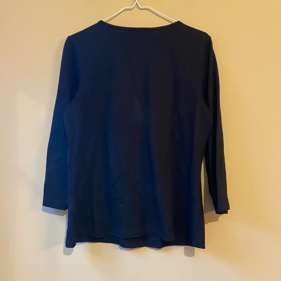 Croft & Barrow Black Knit 3/4 Sleeve White Embroidered Top Blouse Medium Cotton - Picture 6 of 8